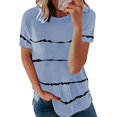 thumbnail image 1 of Pxiakgy t shirts for women Fashion Women's Loose Short Sleeve T-shirt Round Neck stripe print Tops Womens t shirts Light blue + 5XL, 1 of 3