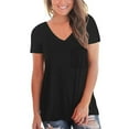 thumbnail image 1 of Pxiakgy t shirts for women Women's Casual Comfort V-Neck Solid Color Pocket Loose Fit Short Sleeve Shirt Womens t shirts Black + S, 1 of 5