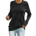 thumbnail image 1 of Pxiakgy t shirts for women womens t shirts Womens Casual Crewneck Sweatshirt Short Long Sleeve Shirt Soft Loose Tops Black + XL, 1 of 4