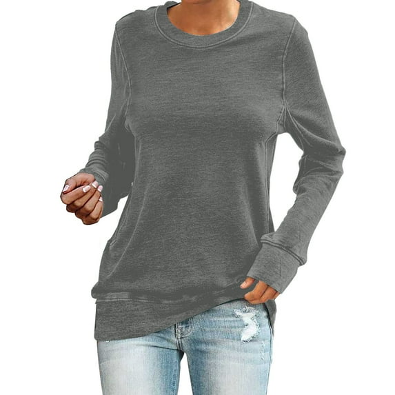 Pxiakgy t shirts for women womens t shirts Womens Casual Crewneck Sweatshirt Short Long Sleeve Shirt Soft Loose Tops Grey + L