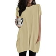 thumbnail image 1 of Pxiakgy t shirts for women Womens Summer Casual Solid Loose Pullover Crewneck Shirts Short Sleeve Tunic Tops Blouse With Pockets Womens t shirts Khaki + M, 1 of 6