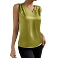 thumbnail image 1 of Pxiakgy tank top for women womens tank tops Women's Summer Solid Color Ding Satin V Neck Sleeveless Bottom Tank Top Green + XL, 1 of 8