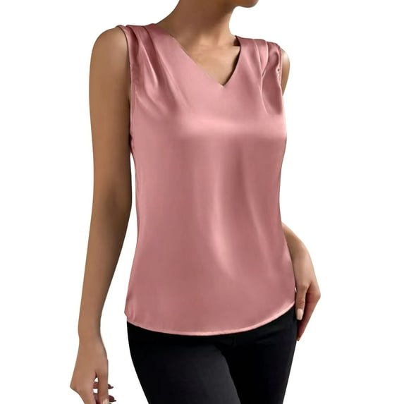 Pxiakgy tank top for women womens tank tops Women's Summer Solid Color Ding Satin V Neck Sleeveless Bottom Tank Top Pink + L
