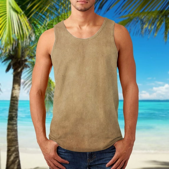 Pxiakgy tank tops men Men Summer Print Beach Top Shirt Fashion Casual Sports Sleeveless Beach Shirt Top Loose Tank Top Shirt Men Tank Tops Khaki + 5XL