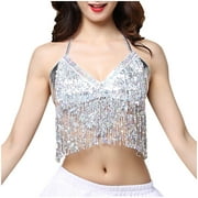 Pxiakgy tank tops womens tank tops tank tops women plus size tank tops Women Costume Performance Clothing Belly Latin Dance Tasse Blouse Top Tee Shirts Silver+One size