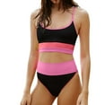 thumbnail image 1 of Pxiakgy tankini swimsuits for women swim suits for women Two High Waisted Bikini Set for Women Cute Color Block Striped Sporty Swimsuit Knit Ribbed Bathing Suit A + L, 1 of 4