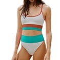thumbnail image 1 of Pxiakgy tankini swimsuits for women swim suits for women Two High Waisted Bikini Set for Women Cute Color Block Striped Sporty Swimsuit Knit Ribbed Bathing Suit B + S, 1 of 4