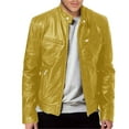 thumbnail image 1 of Pxiakgy winter coats for men Men's Autumn And Winter Stand Collar Leather Jacket Zip Leather Jacket Long Sleeve Jacket Yellow + M, 1 of 5
