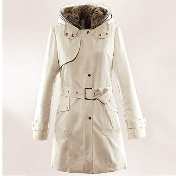 Pxiakgy winter coats for women Ladies Coat Womens Winter Warm Thick Long Jacket Hooded Beige + 3XL