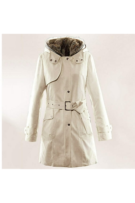 winter coats for women Ladies Coat Womens Winter Warm Thick Long Jacket Hooded Beige + M