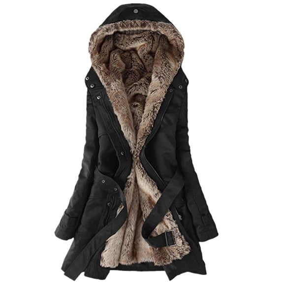 Pxiakgy winter coats for women Ladies Coat Womens Winter Warm Thick Long Jacket Hooded Black + S