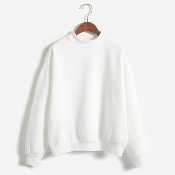 Pxiakgy winter coats for women Women O-Neck Solid Color Turtleneck Long Sleeve Plus Velvet Sweatshirt coat for women White + L
