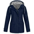 thumbnail image 1 of Pxiakgy winter coats for women Women Solid Rain Outdoor Plus Waterproof Hooded Raincoat Windproof Jacket Coat coat for women Navy Blue + 5XL, 1 of 6