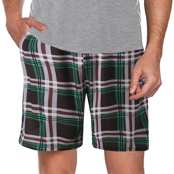 Pxiakgy women's sleepwear Mens Fashion Casual Plaid Printed Elastic Waist Shorts Home Pants Pajamas Brown   XXL