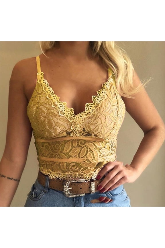 womens lingeries lingerie for women Women Yoga Tops Comfort Wirefree Lingerie with Garter Bra Bra Cami Belts Yellow + S