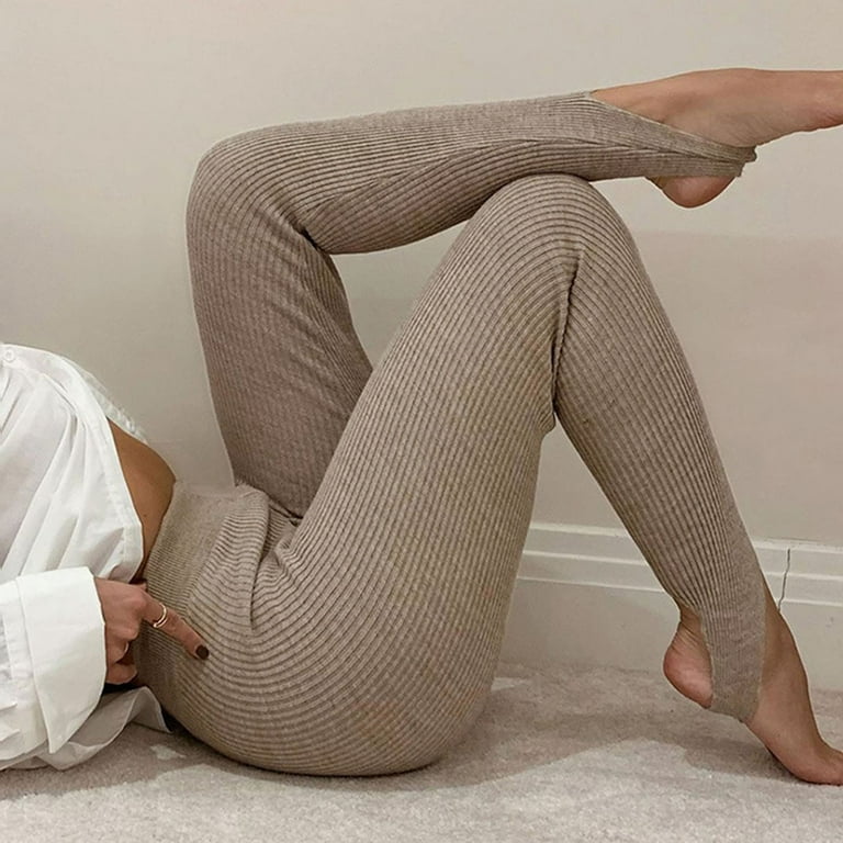 Pxiakgy yoga pants Foot Strip Color High Step On Solid Tight And Waist  Pants Women's Yoga Slim Yoga Pants Khaki + M 