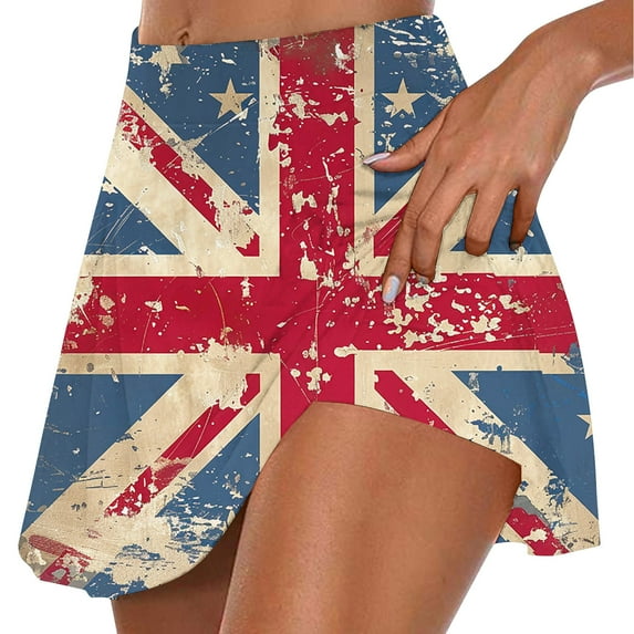 Pxkloy 4th of July Skirts for Women American Flag Print Workout Skorts Athletic Running Golf Skorts High Waist Stretchy 2 in 1 Skirts with Shorts Summer 2025 Multicolor,S