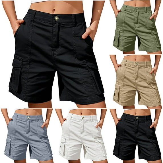 Pxkloy Bermuda Shorts for Women Knee Length Summer Casual Cargo Shorts with Pockets High Waist Office Work Dress Short Pants Green,L