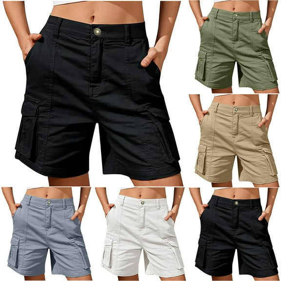 Pxkloy Bermuda Shorts for Women Knee Length Summer Casual Cargo Shorts with Pockets High Waist Office Work Dress Short Pants Khaki,XXL