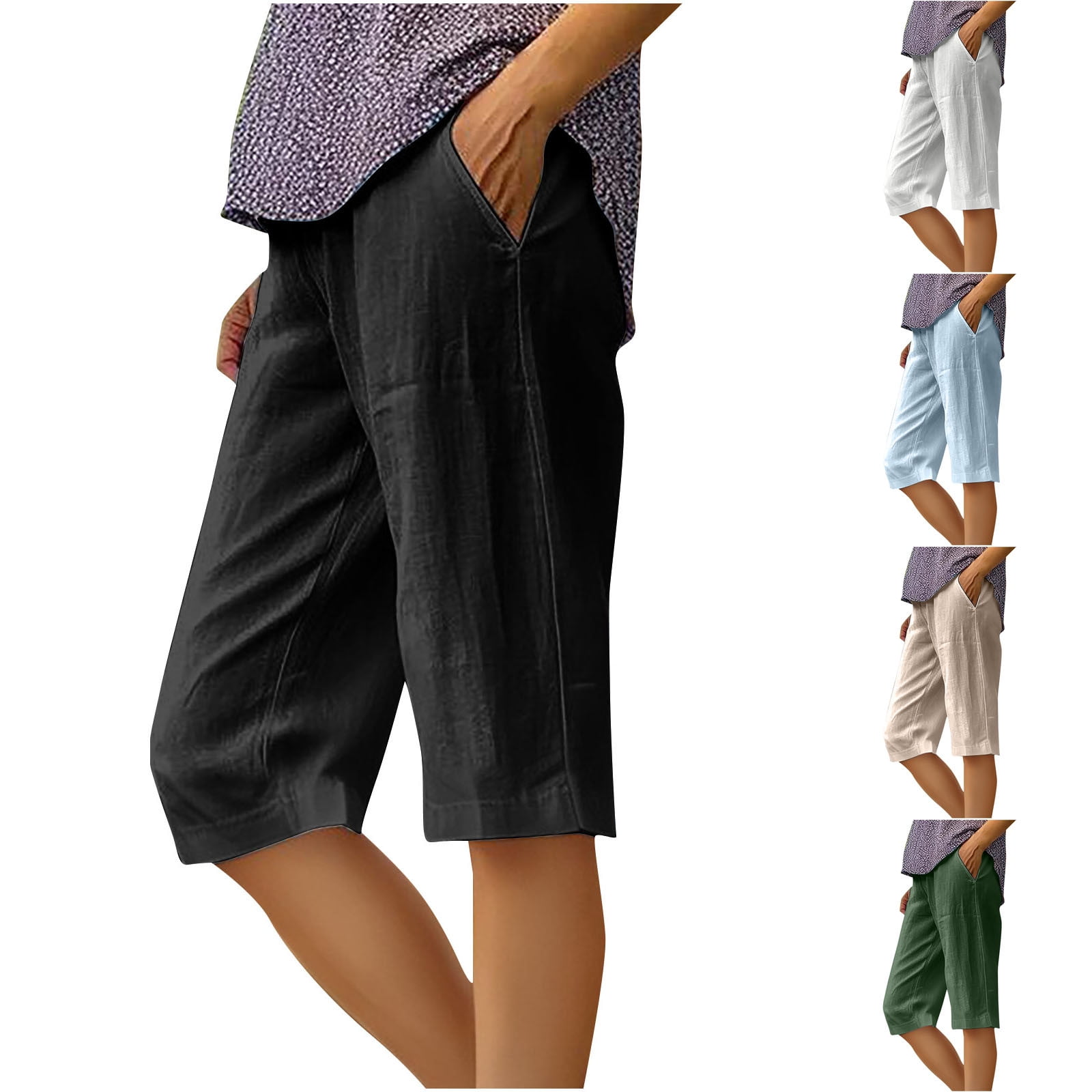 Women's Cotton Bermuda Shorts - Relaxed Fit with Pockets