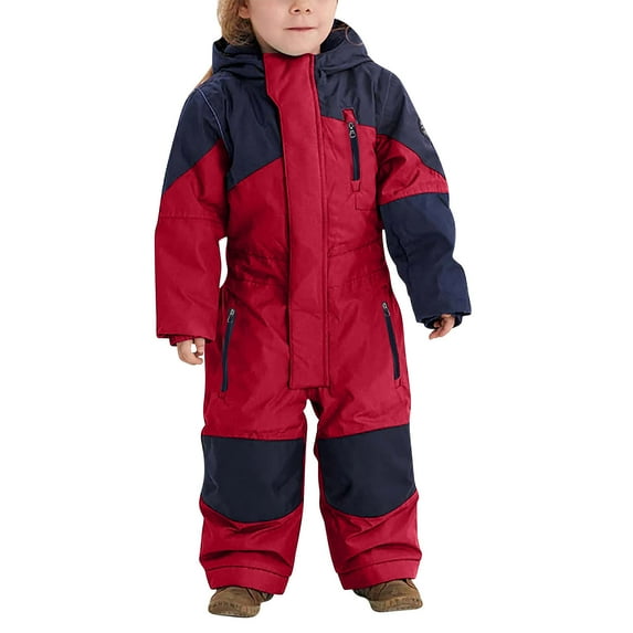 Pxkloy Big Kids One Piece Ski Suit Waterproof Windproof Thermal Soft Jumpsuits Multi-Pocket Hooded Jackets Ski Snowboard Siamese Overalls Red,12-13Year