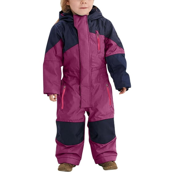 Pxkloy Big Kids Winter Snowsuits Thickened Warm Waterproof Windproof Jumpsuits Outdoor Ski Snowboard Hooded Onesies Soft Fashion 2025 Overalls Purple,4-5Year