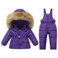 thumbnail image 1 of Pxkloy Boys Girls Snowsuits Two Piece Snow Suit Set Winter Hooded Puffer Jacket and Snow Bib Pants Ski Suits Casual Soft Fashion Outfits 2025 Purple,5-6Years, 1 of 4