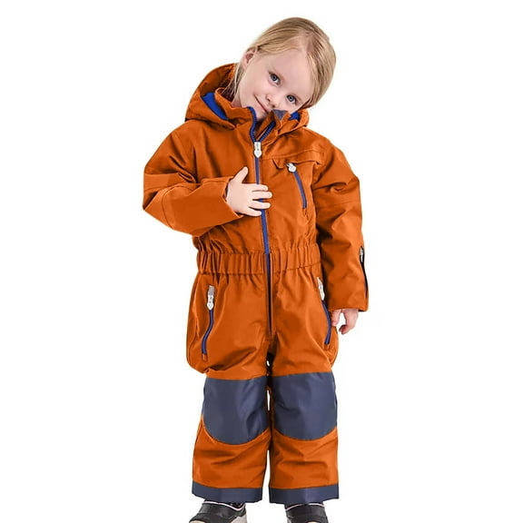 Pxkloy Boys Girls Winter Ski Suits Waterproof Windproof Thermal Snowsuits Outdoor Ski Snowboard Hooded Onesies Soft Fashion 2025 Overalls Orange,14-15Year