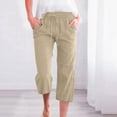 thumbnail image 1 of Pxkloy Capri Womens Pants,Cotton Linen Pants for Women Trendy 2024 High Waist Drawstring Cropped Pant Trousers Casual Summer Wide Leg Capris Beige,S, 1 of 5