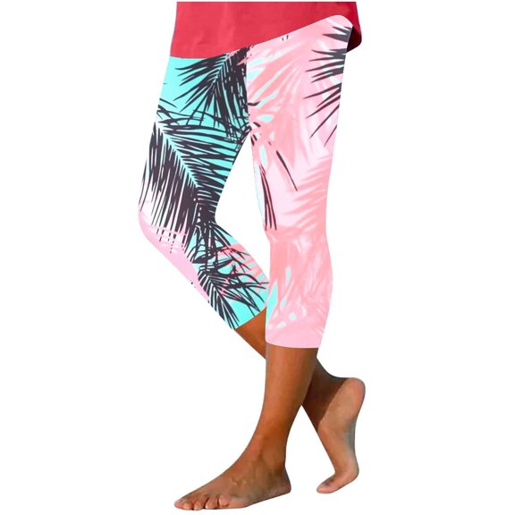 Pxkloy Capris Compression Leggings for Women Knee Length Tummy Control Cropped Trouser High Waist Floral Print Capris Slim Fit Yoga Capris Pants 2025 Multicolor,S