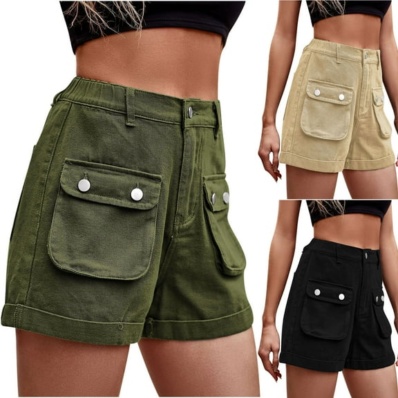 Pxkloy Cargo Jean Shorts for Women Summer High Waisted Casual Denim Shorts 2025 Trendy High Rise Short Jeans with Pockets Black,L