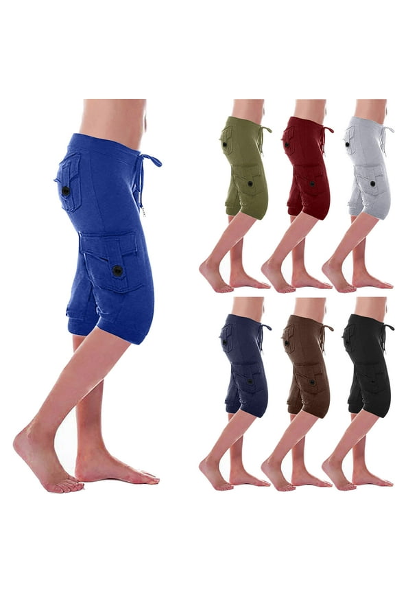 Cargo Shorts Women Knee Length Drawstring Waist Workout Yoga Short Summer Running Bermuda Shorts with Multi Pockets Army Green,XXXL