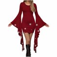 thumbnail image 1 of Pxkloy Christmas Dresses for Women 2025 Trendy Bell Sleeve Crew Neck Dress Slim Fit Bodycon Gothic Dress Xmas Print Casual Winter Outfits Wine,S, 1 of 5