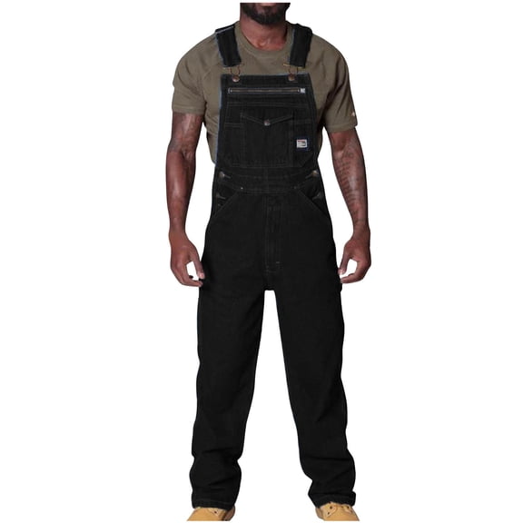Pxkloy Denim Bib Overalls Men Relaxed Fit Overall Midweight Workwear with Adjustable Straps and Convenient Tool Pockets Black,XXXXL