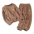 thumbnail image 1 of Pxkloy Fleece Pajamas Set for Women Thick Velvet Sherpa Warm Pjs Long Sleeve Solid Lounge Sets 2 Piece Winter Cozy Sleepwear Coffee,Free Size, 1 of 6