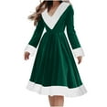 thumbnail image 1 of Pxkloy Fuzzy Christmas Dresses for Women Vintage Velvet Xmas A-Line Dress Long Sleeve V Neck Plain Dresses Cocktail Party Swing Costume 2025 Green,L, 1 of 8