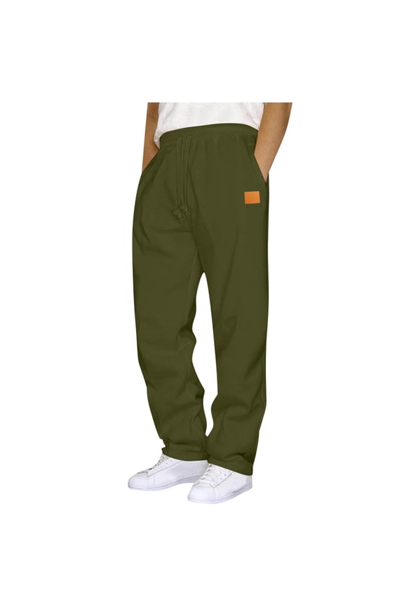 Gym Sweatpants for Men Straight Leg Drawstring Elastic Waist Pants Leather Label Solid Color Pants Workout Athletic Baggy Sweatpants Green,XXL