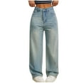 thumbnail image 1 of Pxkloy High Waisted Denim Jeans for Women Butt Lifting Vintage Straight Leg Trousers Casual Relaxed Fit Long Pants 2025 Light Blue,M, 1 of 7