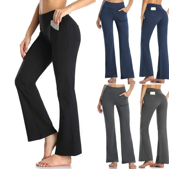 Pxkloy High Waisted Flare Leggings for Women Yoga Pants Buttery Soft Bell Bottom Palazzo Bootcut Pants Compression Workout Gym Running Pants Deal Of The Day Prime Dark Gray,S
