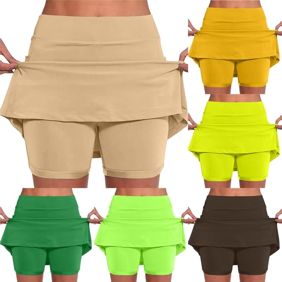 Pxkloy High Waisted Tennis Skirt for Women with Inner Shorts Plus Size Athletic Skorts Solid Casual Workout Built-in Shorts Orange,XL