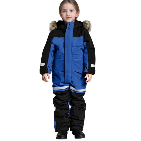 Pxkloy Kids One Piece Snowsuit Toddler Winter Warm Waterproof Windproof Snow Suits Outdoor Ski Snowboard Hooded Onesies 2025 Fashion Overalls Navy,4-5Year