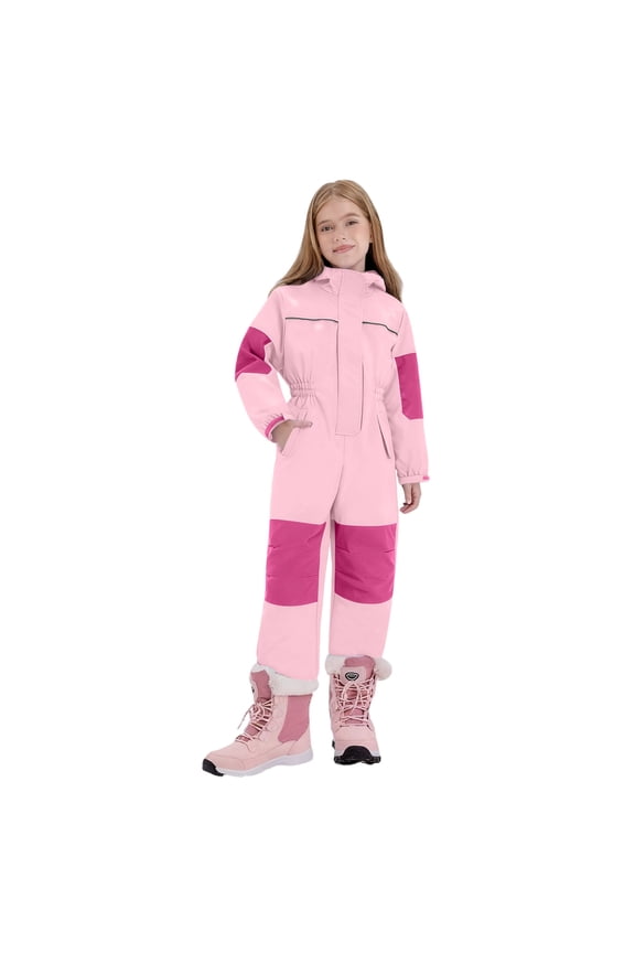 Kids Winter One Piece Snow Suit Windproof Waterproof Thermal Hooded Coat Snowboarding Outdoor Ski Overalls 2025 Fashion Snowsuits Pink,1-2Years