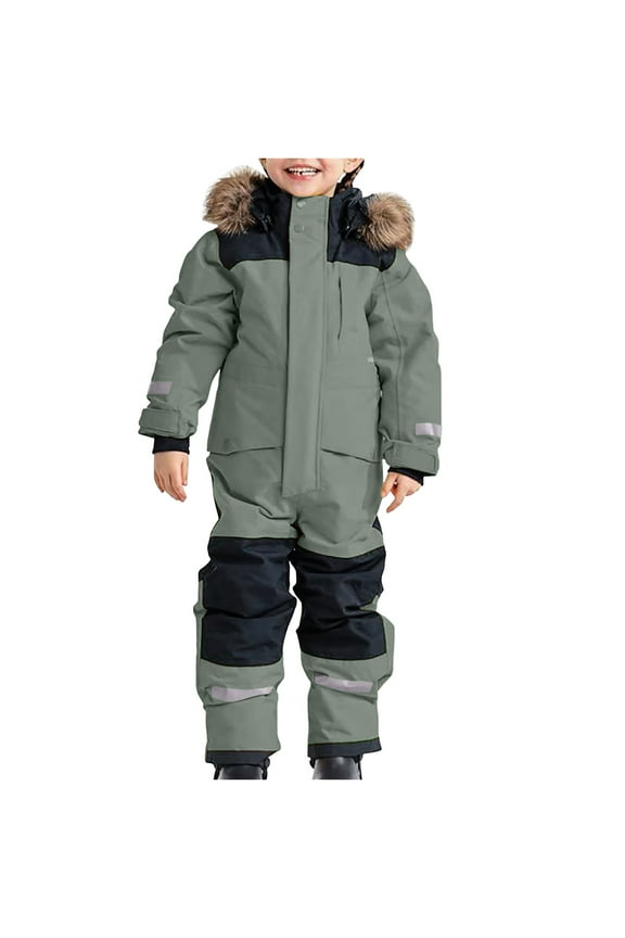 Kids Winter Snow Suits Outdoor Ski Snowboard Overalls Waterproof Windproof Thermal Skisuits Patchwork Hoodie Siamese Onesie 2025 Clothes Dark Gray,14-15Year