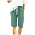 thumbnail image 1 of Pxkloy Knee Length Women's Shorts with Elastic,Ladies Bermuda Shorts Clearance Sale Cotton Shorts for Women Plus Size Loose Fit Bermuda Shorts Lounge Shorts with Pockets Mint Green,XXXXL, 1 of 7