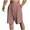 thumbnail image 1 of Pxkloy Linen Short for Men Drawstring High Elastic Waist Shorts Plain Casual Fashion Summer Beach Shorts Vacation Workout Gym Pockets Shorts Red,S, 1 of 6