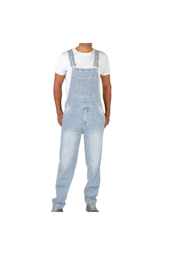Men's Denim Bib Overalls Jeans Boot Cut Trousers Casual Slim Fit Adjustable Straps One-Piece Jumpsuit Washed Jean Suspender Pants with Breast Pocket Light Blue,L