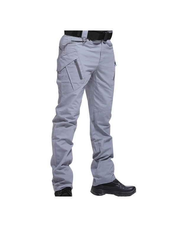 Men's Tactical Pants Outdoor Hiking Combat Cargo Pants Quick Dry Waterproof Light Trousers Stretch Casual Relaxed Fit Pants with Pockets Gray,M