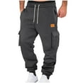 thumbnail image 1 of Pxkloy Mens Big and Tall Cargo Pants Slim Casual Pockets Sweatpants Drawstring Elastic Waist Cuffed Pants Hiking Joggers 2025 Dark Gray,L, 1 of 7