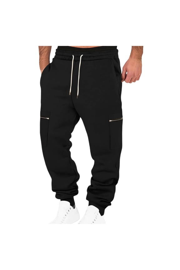 Mens Cargo Jogger Sweatpants Athletic Running Fitness Pants Cinched Bottom Drawstring Stretchy Sweatpants Casual Fashion Pockets Pants Black,XXL