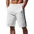 thumbnail image 1 of Pxkloy Mens Linen Cargo Shorts Casual Fashion Beach Shorts Plain Vacation Workout Gym Running Shorts Drawstring Elastic Waist Shorts with Pockets White,XXXL, 1 of 8